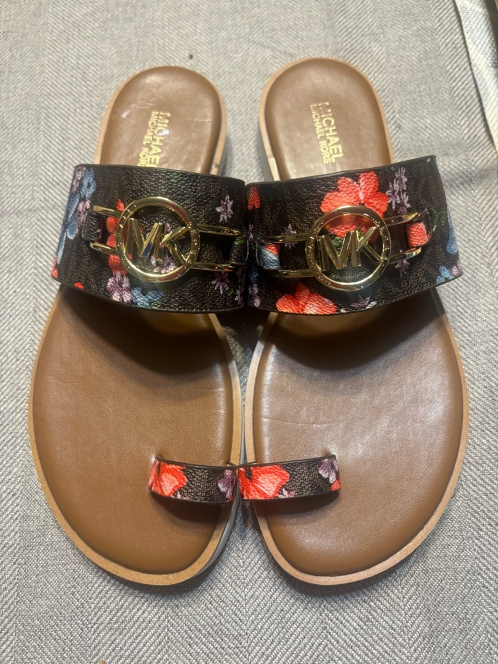 MICHAEL Michael Kors Black Floral Logo Slide Sandals